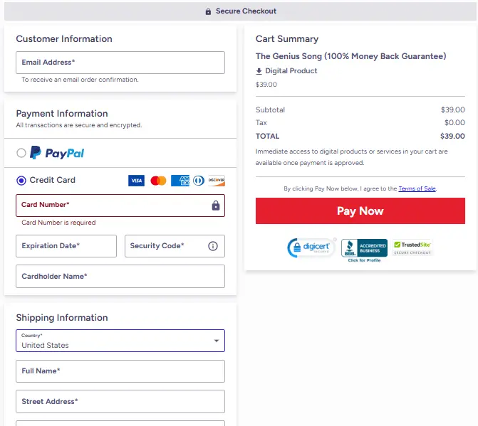 The Genius Song - Secure Checkout Page